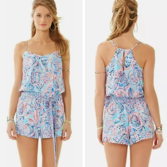 Lilly Pulitzer Pants - Lilly Pulitzer Deanna Romper in Shell Me About It Size Large